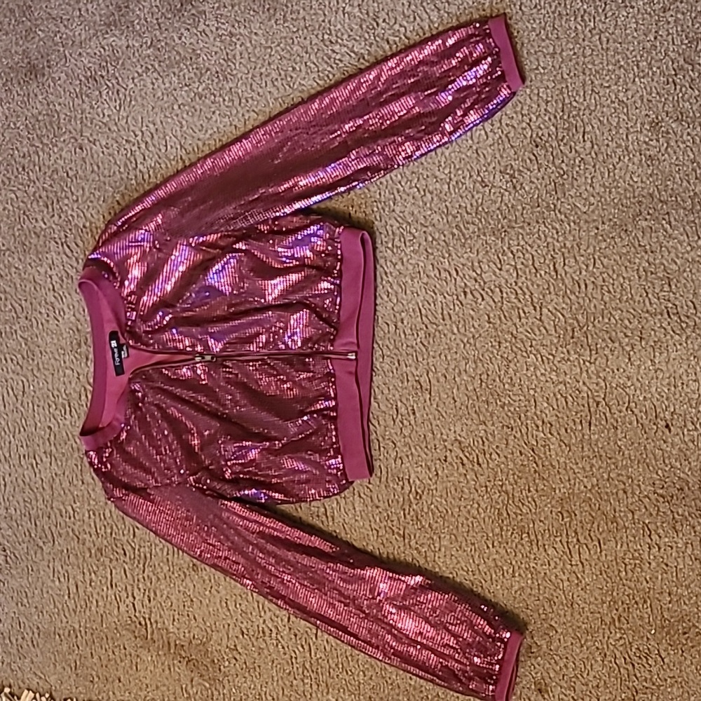 Burgundy Sequins Crop Jacket